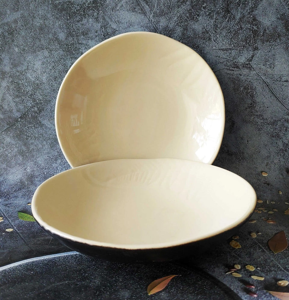 Ceremic embossed Black Round Pasta Bowl - Grey Pottery