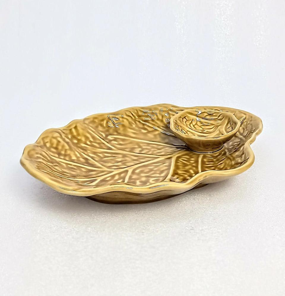 Fall Leaf Chip And Dip - Grey Pottery