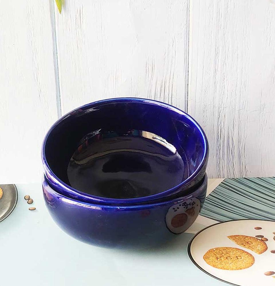 Ceremic Blue Round Solid Large Bowls - Grey Pottery