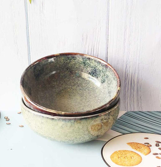 Ceremic Green Round Solid Large Bowls - Grey Pottery