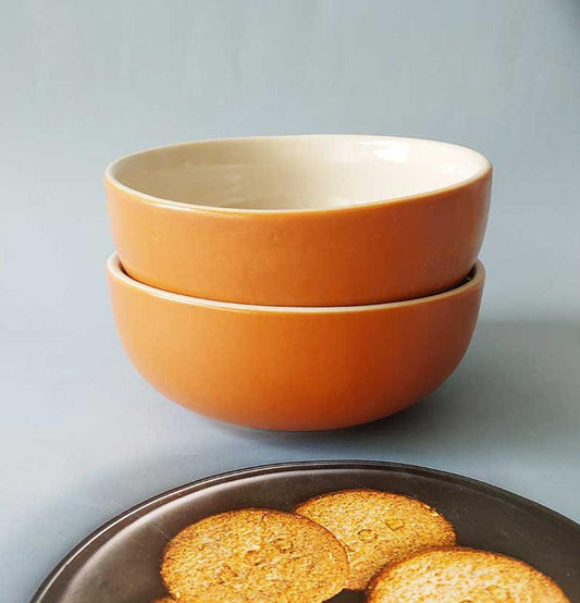 Ceremic Brown Round Solid Medium Bowls - Grey Pottery