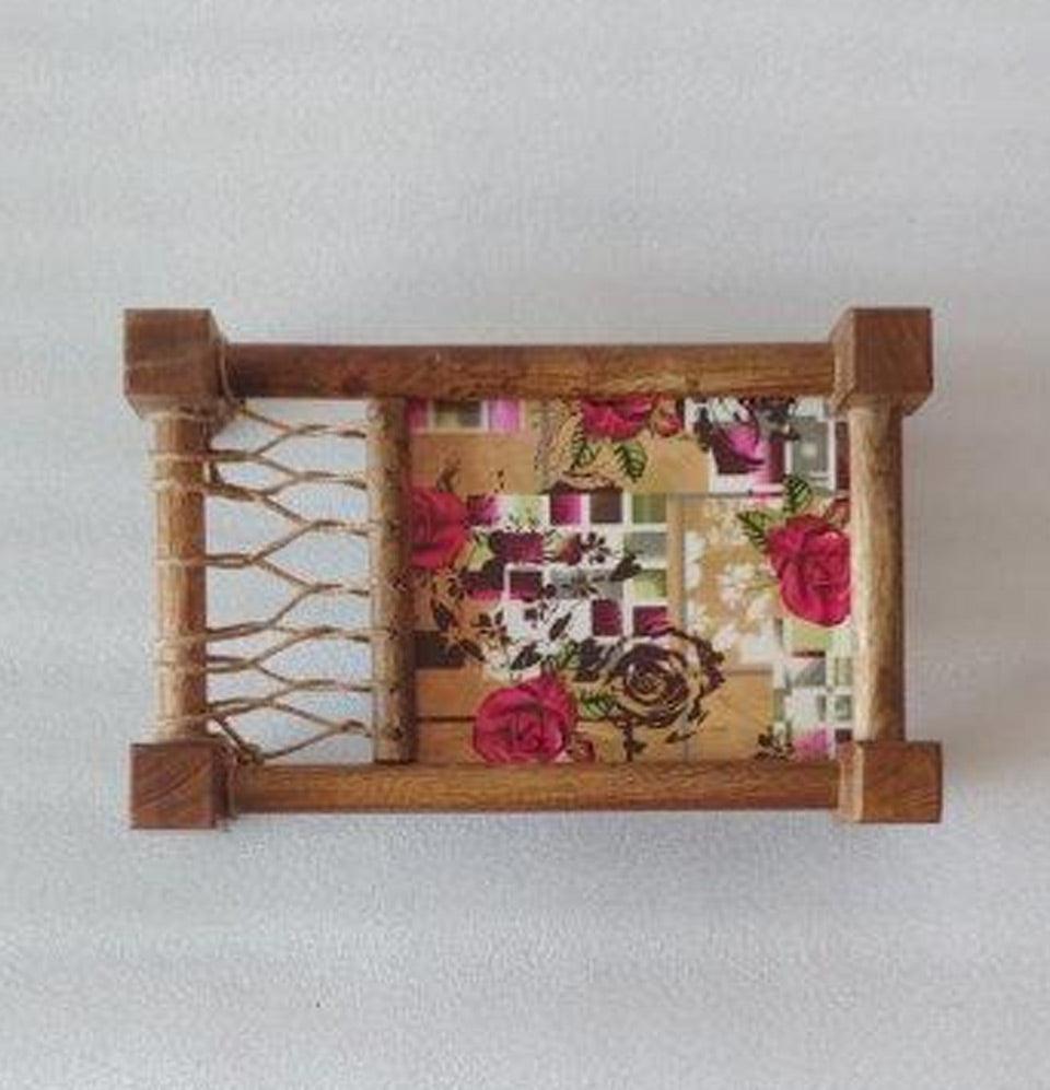 Red Rose Khat Wooden Platter - Grey Pottery