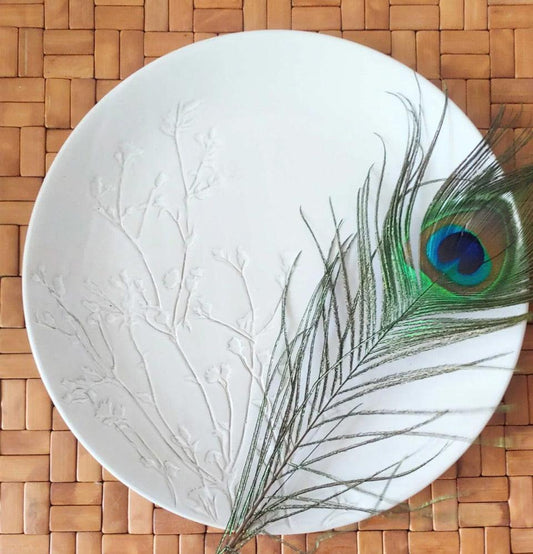 white Round Floral Ceremic Dinner Ceramic Platters - Grey Pottery