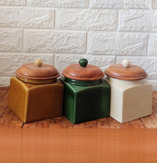 Mutli-color Square Solid Ceremic Tea Coffee Sugar Canisters 500ml - Grey Pottery