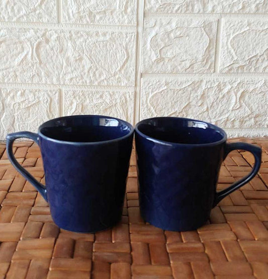 Blue Round Ceremic Geometric Tea Mug 2 - Grey Pottery