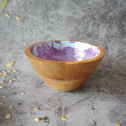 Purple Floral Wooden Bowl