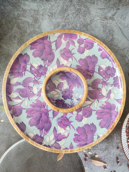 Purple Floral Wooden Serving Platter