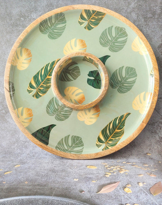 Tropical Leaf Green and Gold Monstera Leaf Serving Platter