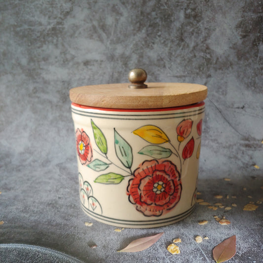 Handpainted Flower Airtight Ceramic Jar for Dry Fruits 1/2 kg