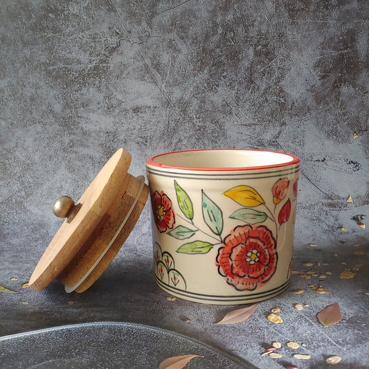 Handpainted Flower Airtight Ceramic Jar for Dry Fruits 1/2 kg