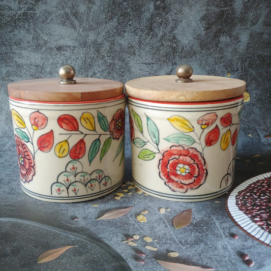 Floral Ceramic Airtight Jars with 1/2 kg set of 2