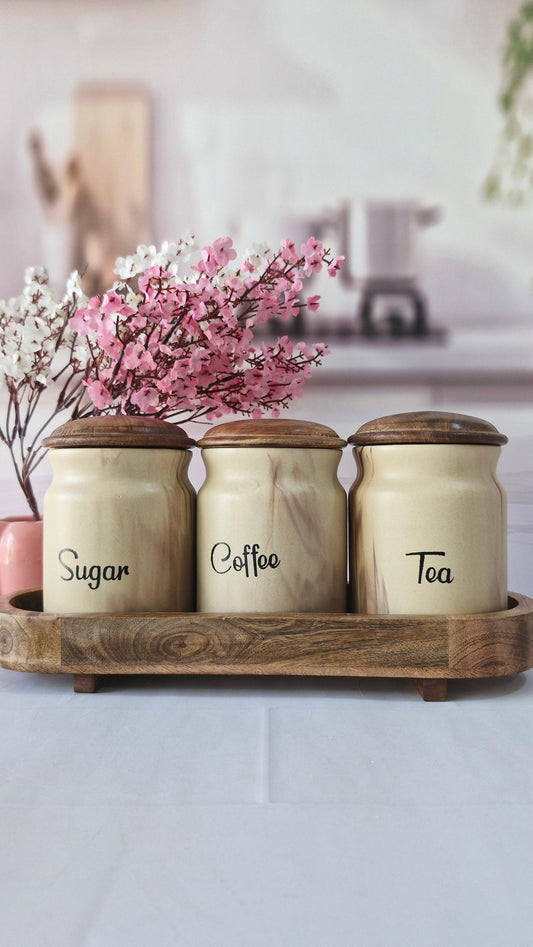 Cobalt Chocolaty Sweetener ceramic airtight Tea, coffee ,sugar jars with wooden lid