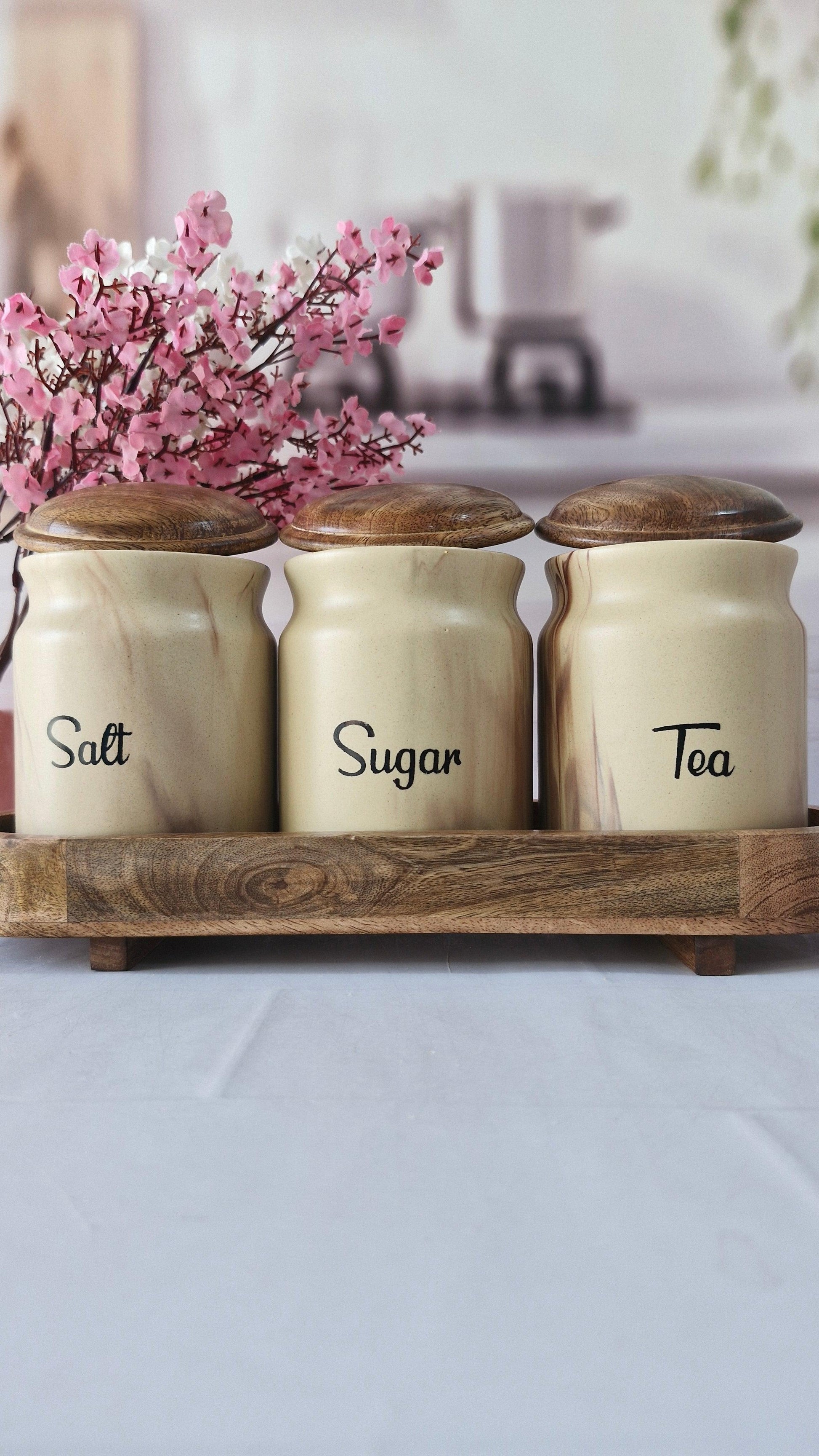 Chocolaty Rustic Morning ceramic airtight Tea, sugar, and salt