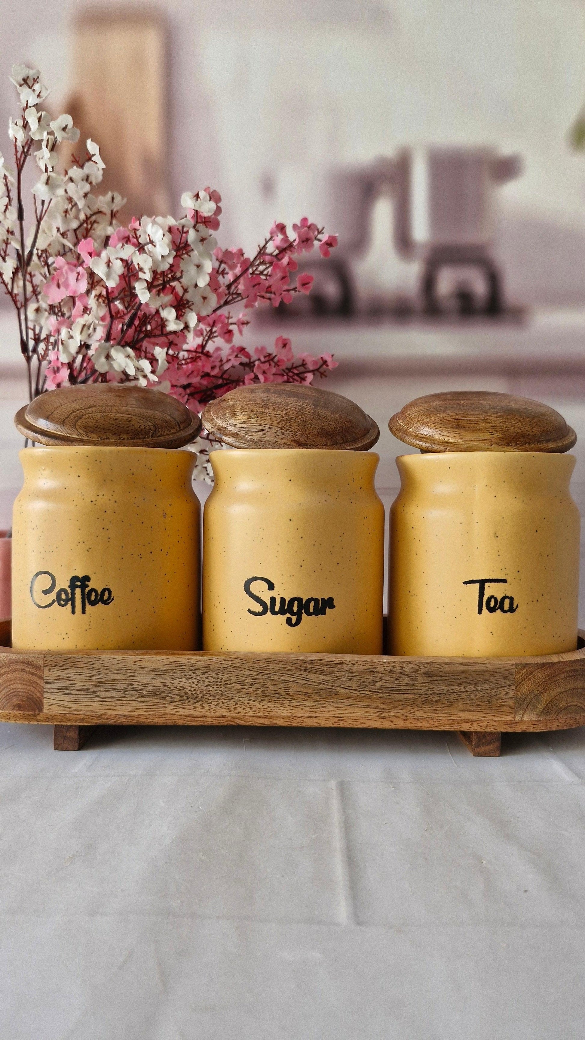 Storage Jars Grey And Yellow Tea Coffee Sugar Canisters Tea Coffee