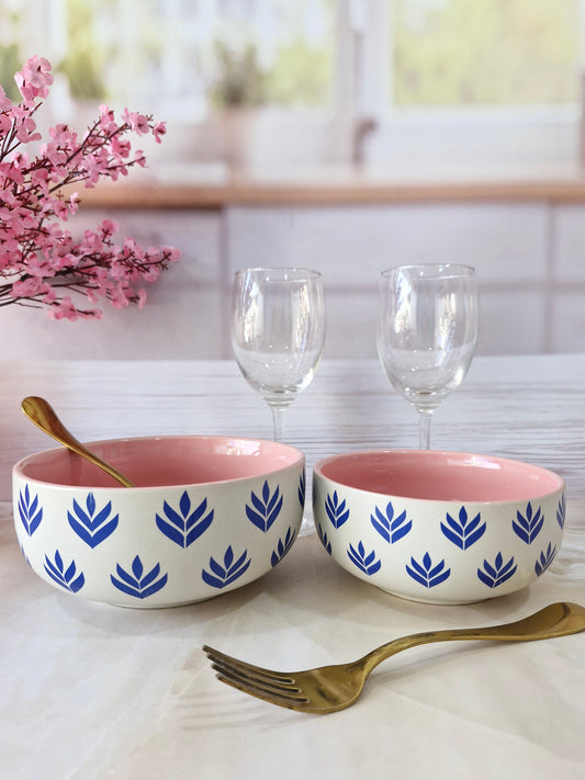 Lotus Beauty Pink Handpainted Ceramic Round Dining Bowls