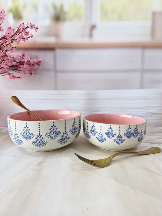 Peacock Pattern Beauty Pink Handpainted Ceramic Serving Dining Bowls