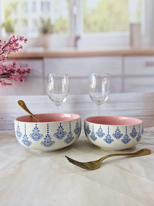 Peacock Pattern Beauty Pink Handpainted Ceramic Serving Dining Bowls