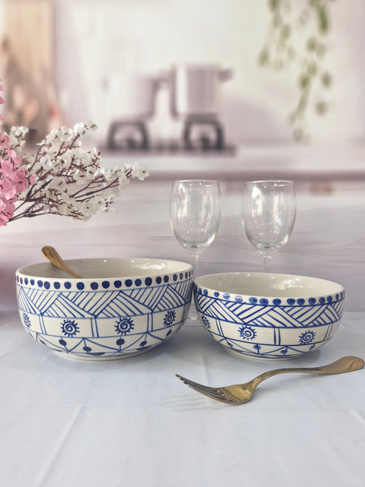 Blue Wonder Handpainted Ceramic Serving Round Dining Bowls