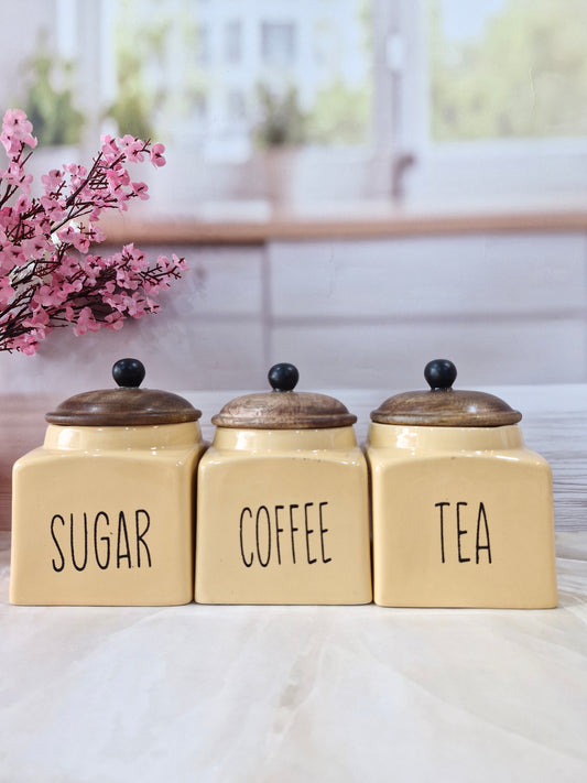 Sweet Caffeine Tea ,Coffee,Sugar, Solid Ceramic Square Airtight Canisters 500ml