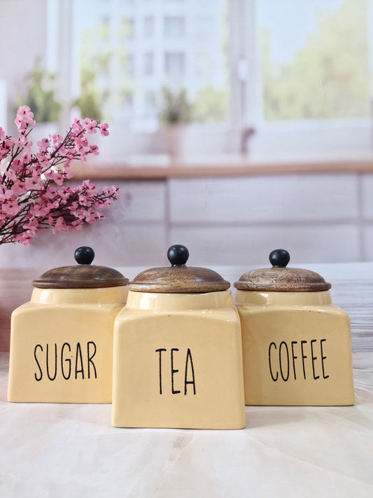 Sweet Caffeine Tea ,Coffee,Sugar, Solid Ceramic Square Airtight Canisters 500ml