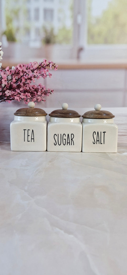 Ivory Square Solid  Tea ,Sugar, Salt,Ceramic Canisters 500 ml