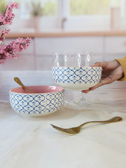 Dreamy Beauty Delight Pink Handpainted Ceramic Serving Dining Bowls