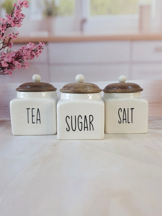 Ivory Square Solid  Tea ,Sugar, Salt,Ceramic Canisters 500 ml