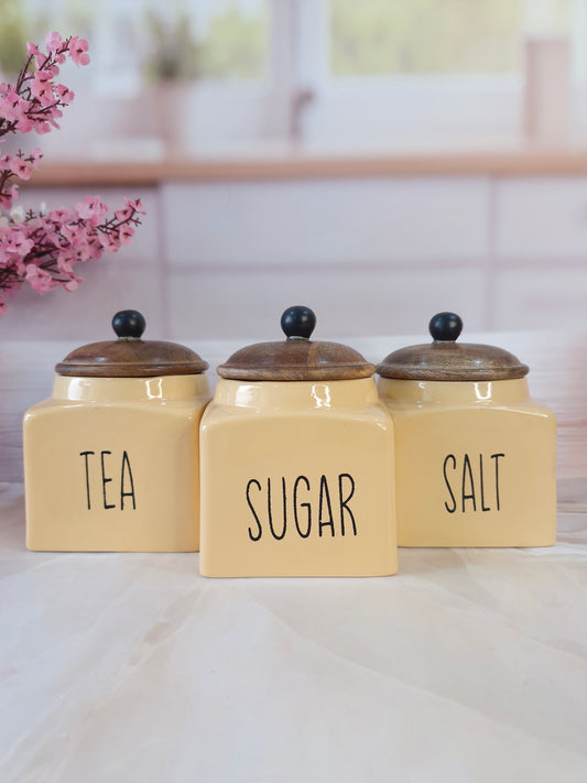 The Family Favorite Tea ,Sugar, Salt,  Solid Ceramic Square Airtight Canisters 500ml