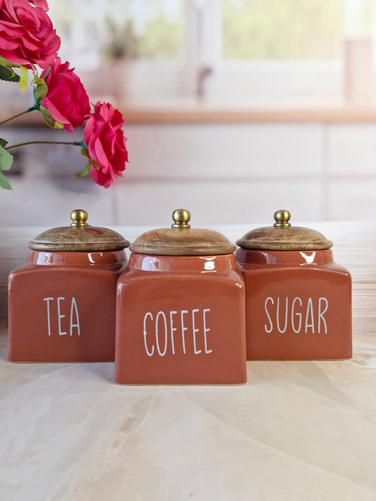 Maroon Square Solid  Tea ,Coffee,Sugar, Ceramic Canisters 500 ml