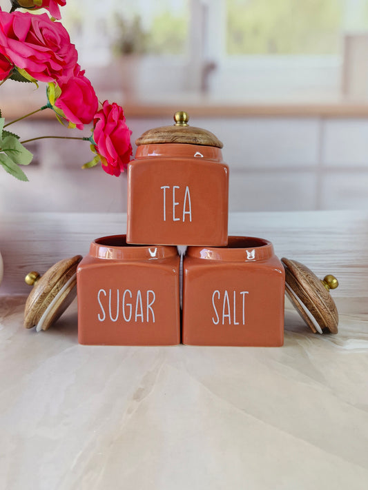 Maroon Square Solid  Tea ,Sugar, Salt,Ceramic Canisters 500 ml