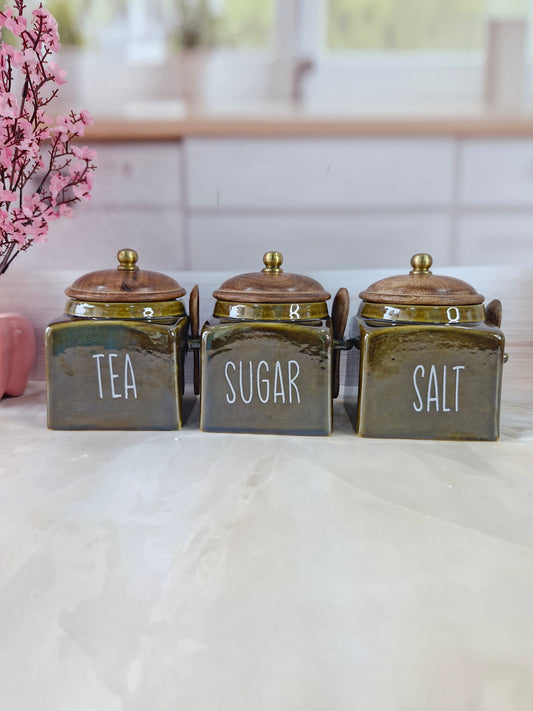 Daily Flavor Kitchen Artisan Square desings Tea ,sugar, Salt ,airtight container 500ml