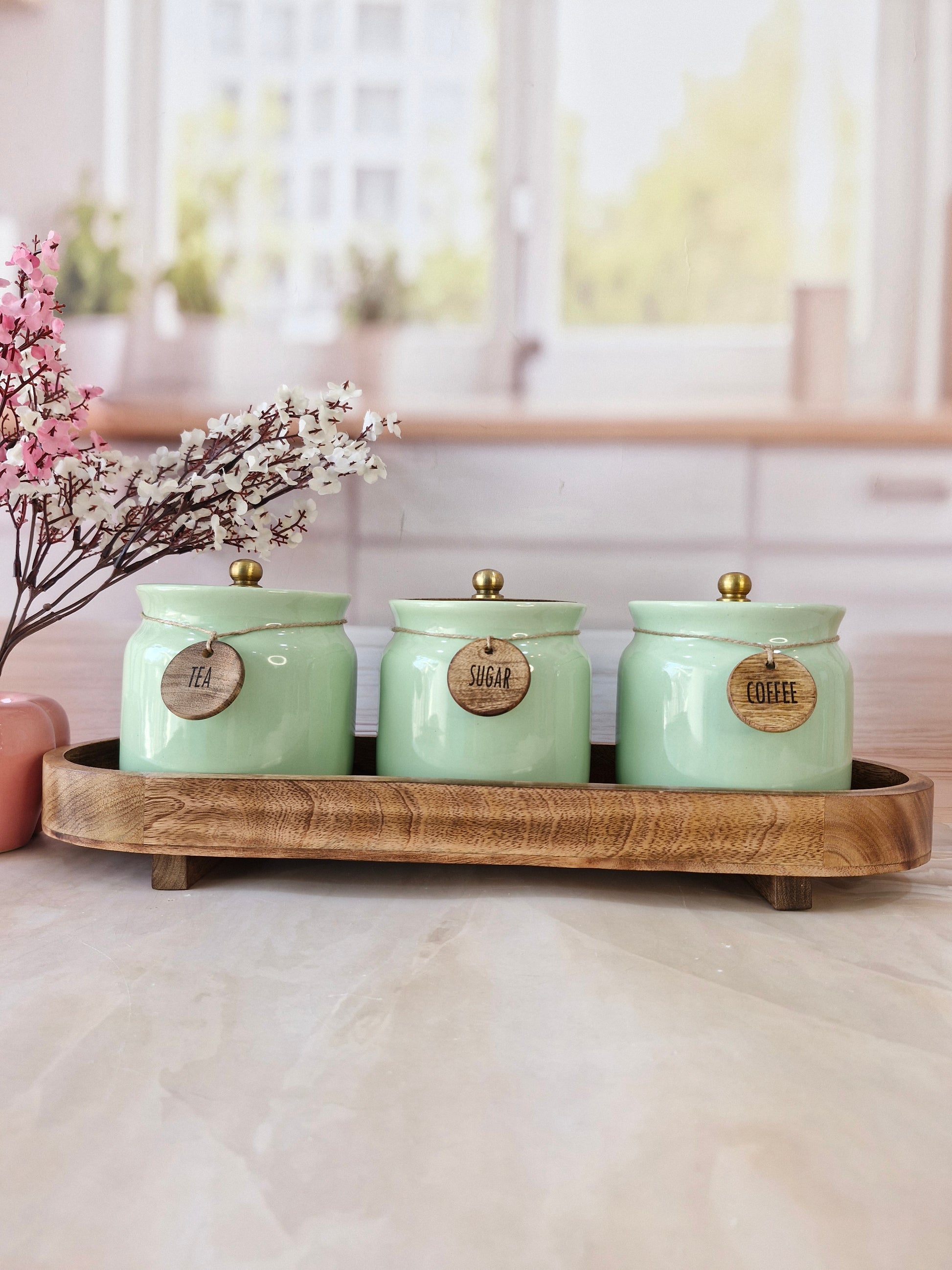 Sugarplum Airtight Matka Solid Ceremic Tea,coffee, and Sugar