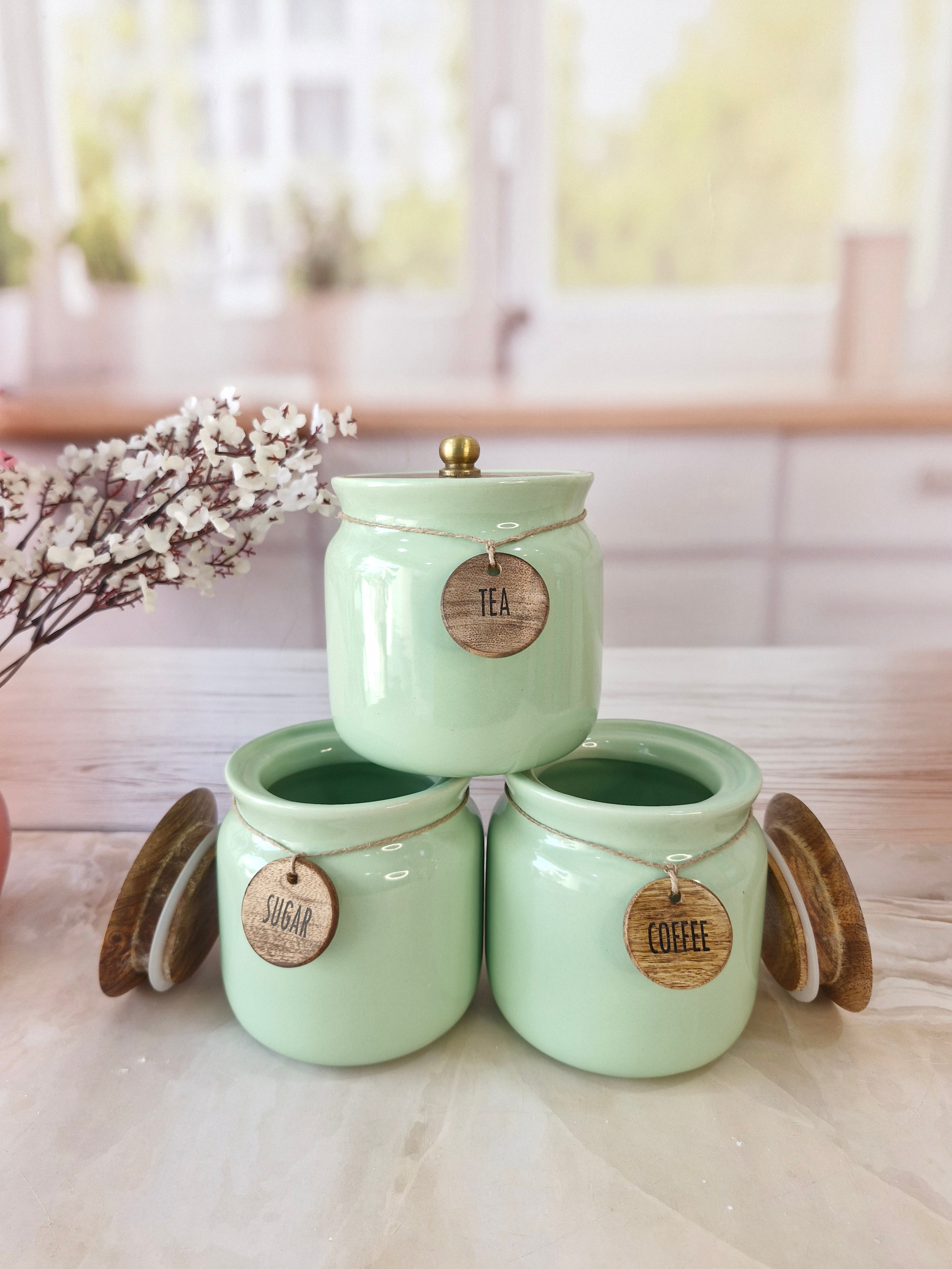 Sugarplum Airtight Matka Solid Ceremic Tea,coffee, and Sugar