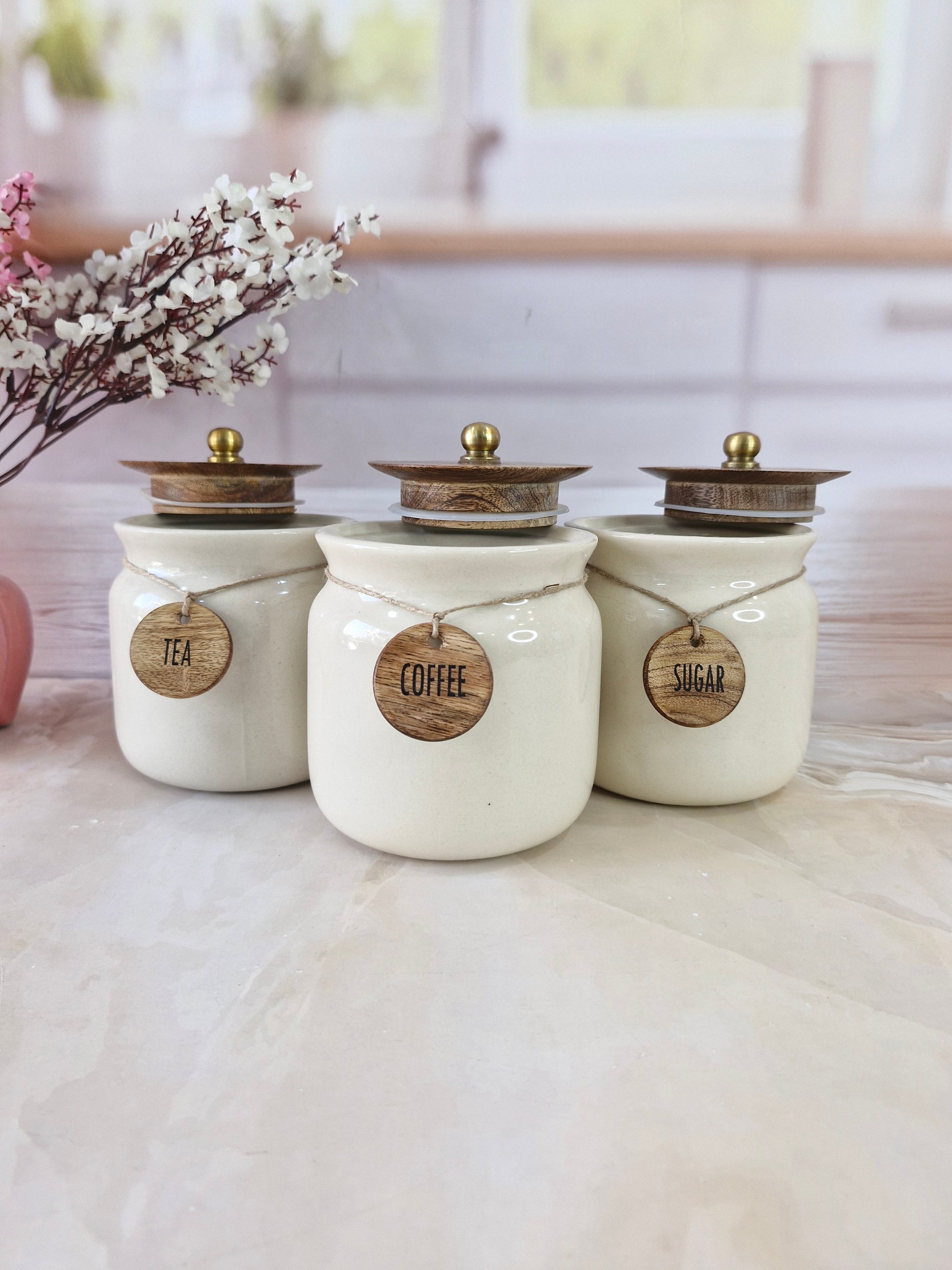 Ivory Sweet Home Airtight Matka Solid Ceremic Tea,coffee, and Sugar,Canisters 500ml