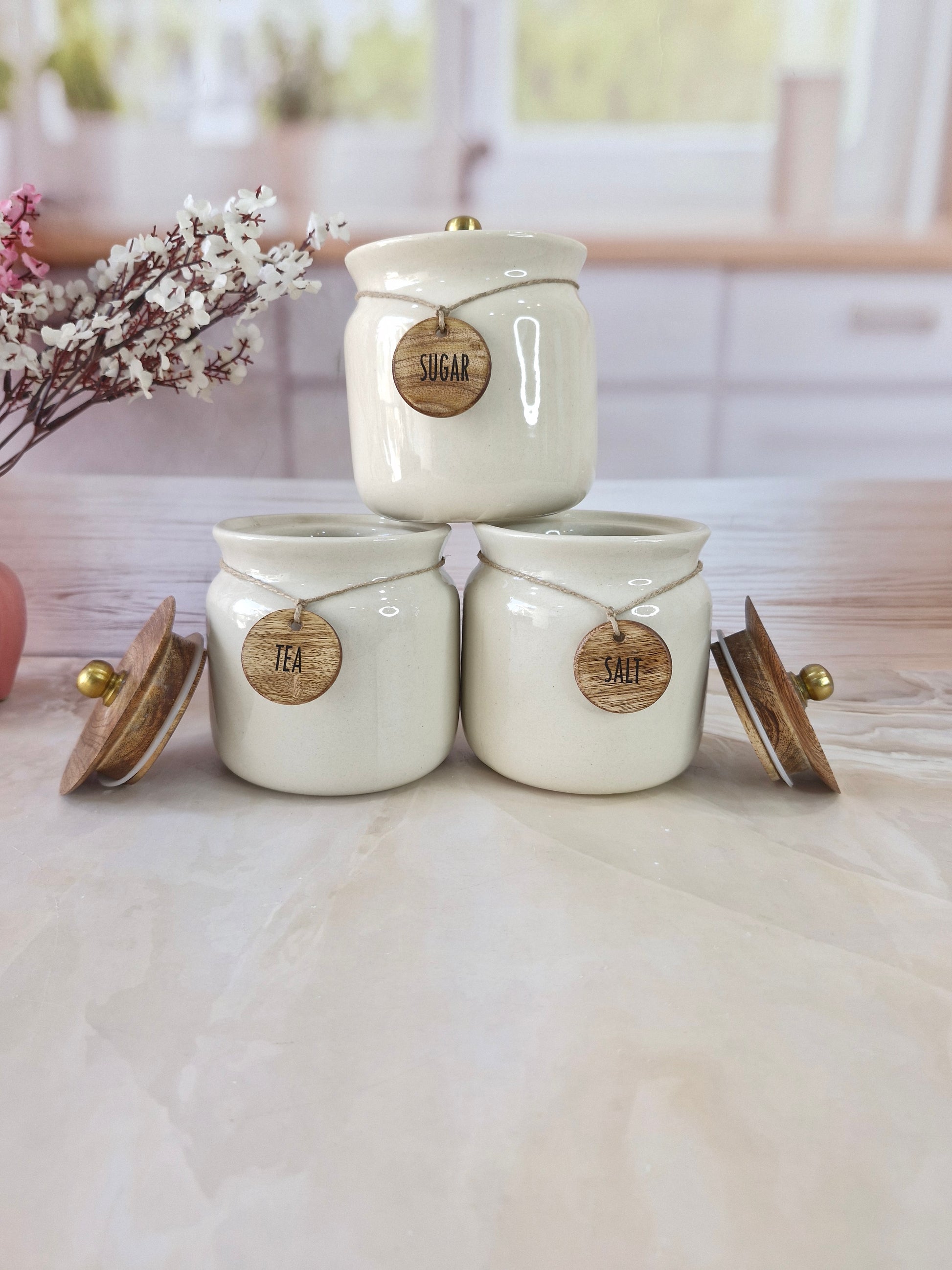 Ivory Sweet Home Airtight Matka Solid Ceremic Tea, Sugar, and Salt