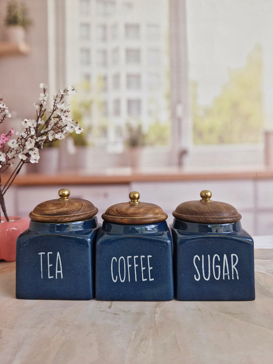 Deep Blue Square designs Tea ,Coffee, Sugar, airtight container 500ml Without Spoon