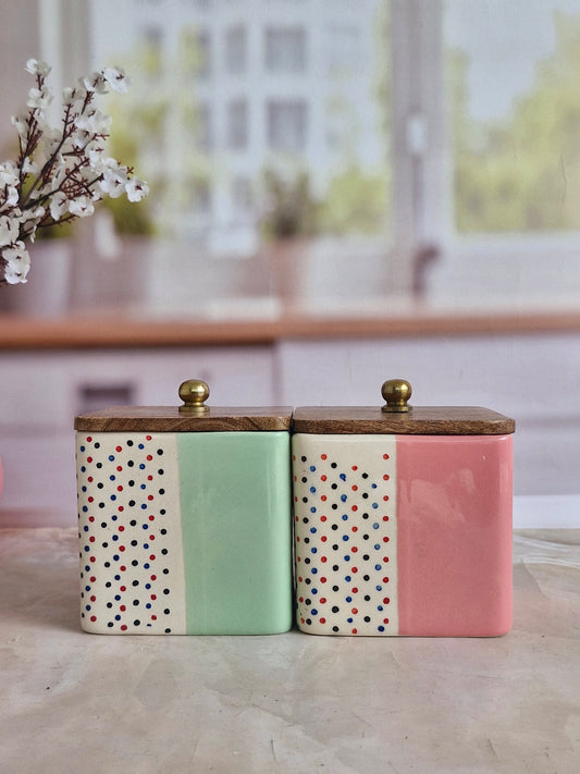 Uniquely Crafted Ceramic Airtight Containers with Wodden Lid
