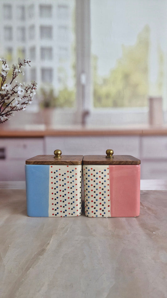Sunshine Dot Sweetheart Home Ceramic Airtight Containers with Wooden Lid