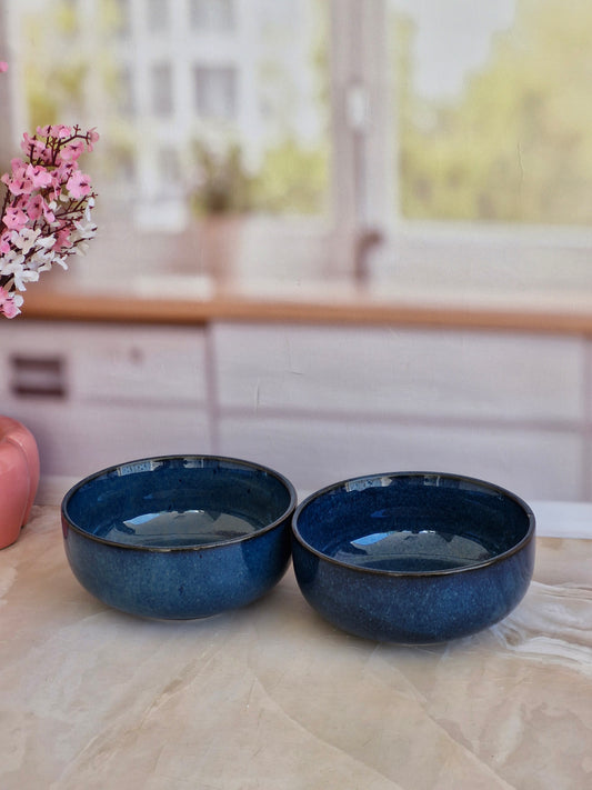 Rustic Blue Ceramic Serving Dinning Bowls