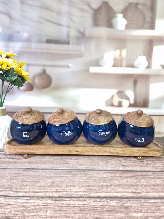 Coastal Breeze Ceramic Tea,Coffee,Sugar and Salt Canister Set 500ml