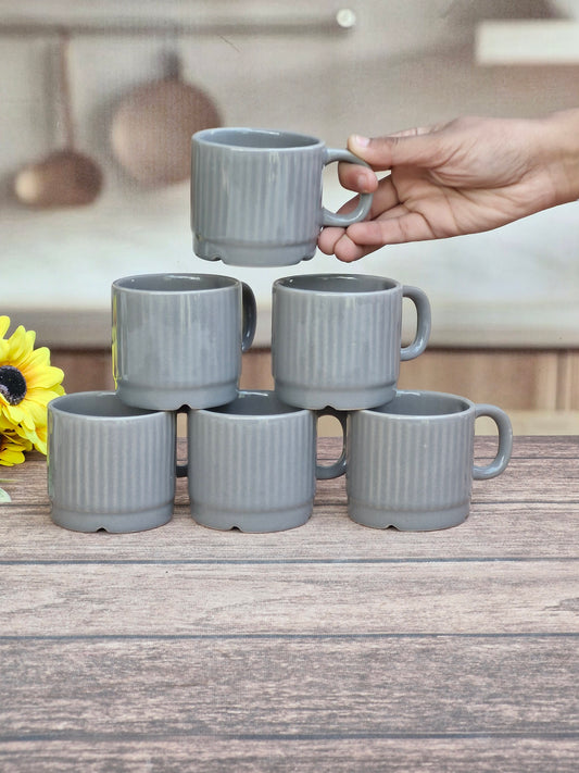 Cozy Grey Stackable Ceramic Tea & Coffee Cups Set's
