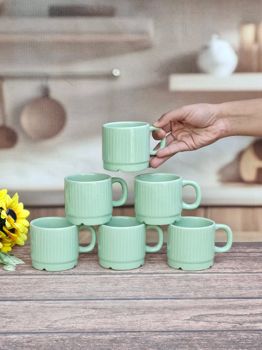 Morning Dew Classic green Stackable Ceramic Tea Cups Set's