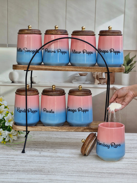 Blush & Blue Indian Jars Kitchen Display Essential Canister Set - TELUGU