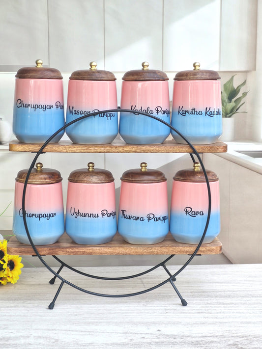 Blush & Blue Indian Jars Kitchen Display Essential Canister Set- Malayalam