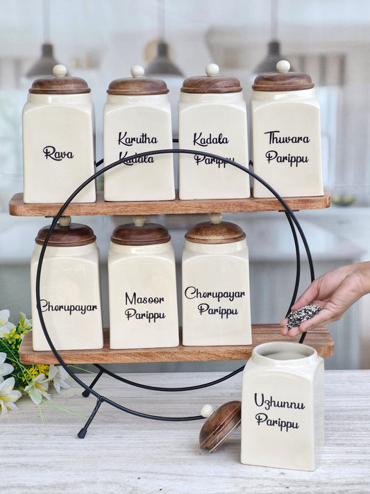 The Modern Indian Dal Delight Airtight Ceramic Container with wooden Lid - Malayalam