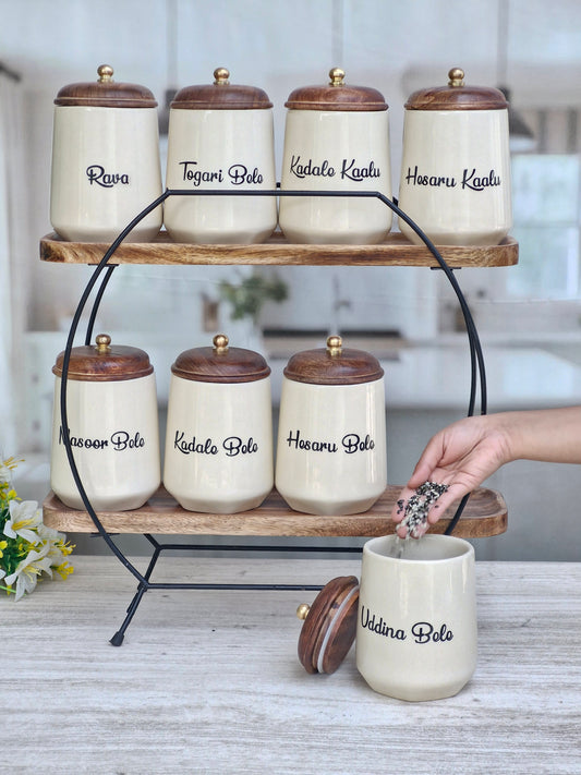 Global Flavor Fusion Dal Delight Airtight Ceramic (1kg) Container Jar - Kannada