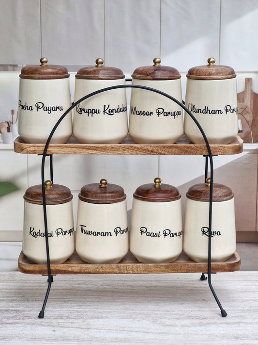 Global Flavor Fusion Dal Delight Airtight Ceramic (1kg) Storage Jars - Tamil