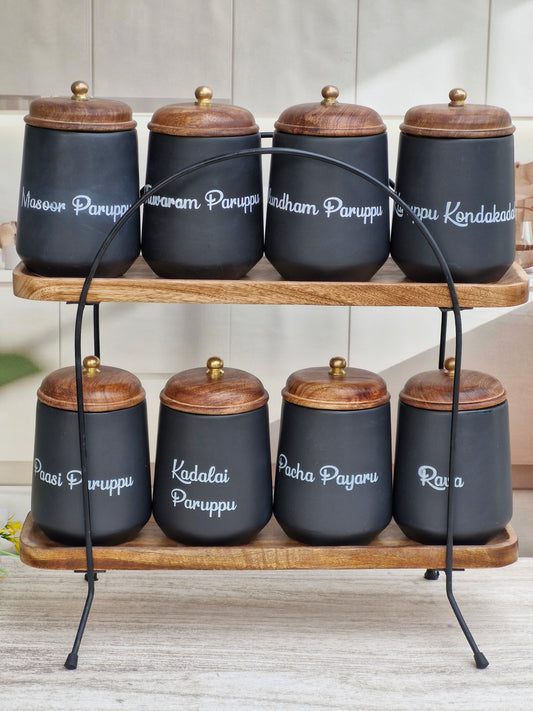 Flavor Spice Family Fusion Dal Delight Airtight Ceramic (1kg) Container with wooden Lid-Tamil