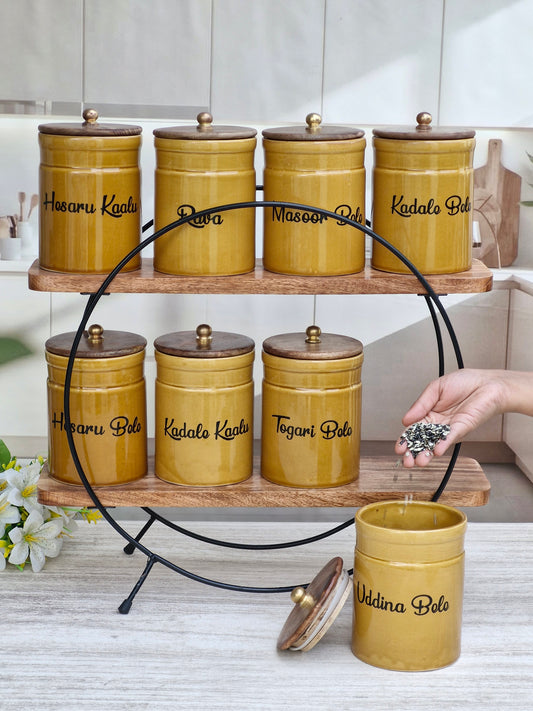 Flavorful Kitchen Companions Dal Airtight Ceramic Container Ring Pipe (1kg) Jar  - Kannada