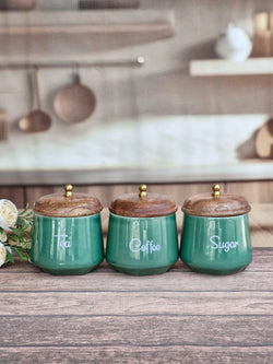 Green Tapper Solid Ceramic Tea Coffee Sugar Canisters 500ml